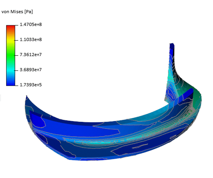 A blue curved object with numbers and lines

Description automatically generated